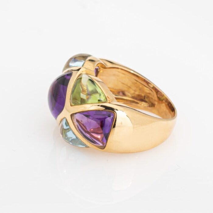 amethyst peridot ring harlequin band estate 18k yellow gold sz 6 cabochon cut 5469