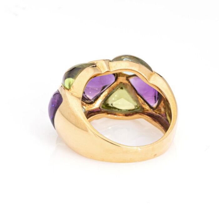 amethyst peridot ring harlequin band estate 18k yellow gold sz 6 cabochon cut 6600