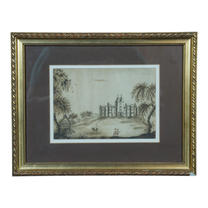 antique 18th century 1792 watercolor castle landscape cheshire england framed 0213