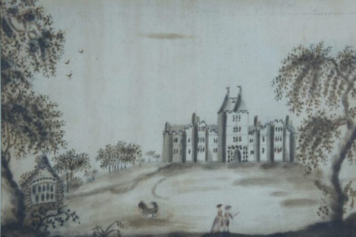 antique 18th century 1792 watercolor castle landscape cheshire england framed 0741