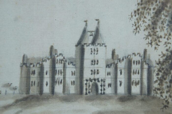 antique 18th century 1792 watercolor castle landscape cheshire england framed 1446