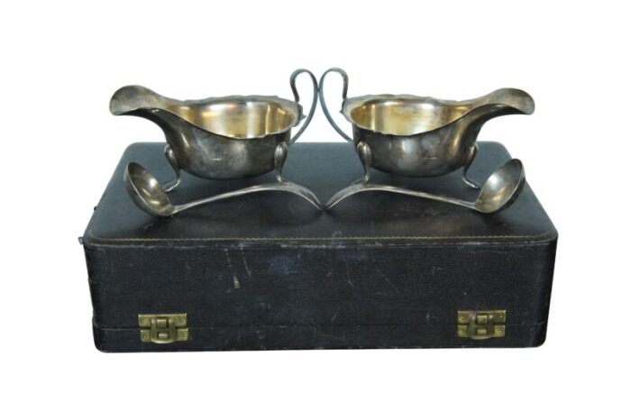 antique 1936 edward viner sterling silver gravy sauce boats and ladles box set 4 pieces 9170