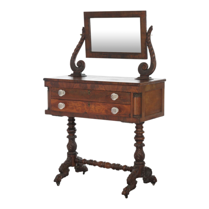 antique american empire carved mahogany dressing table with mirror c1840 2229