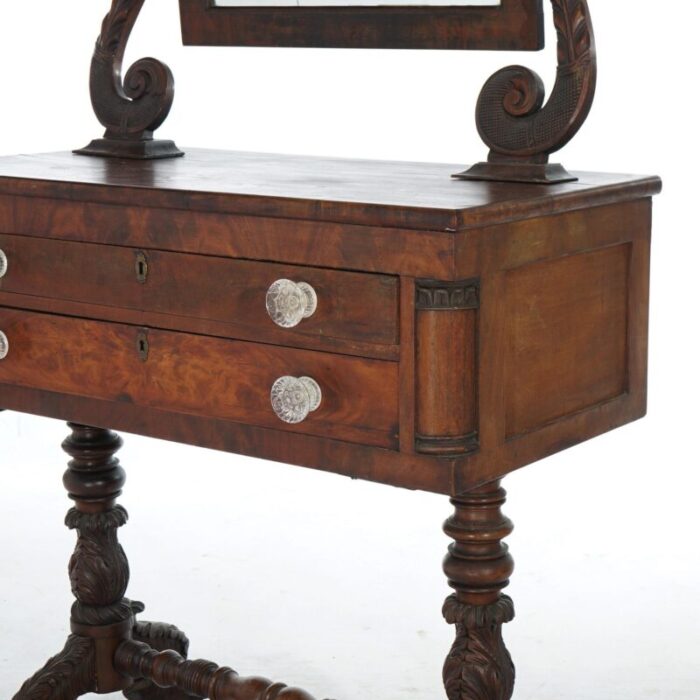 antique american empire carved mahogany dressing table with mirror c1840 3583