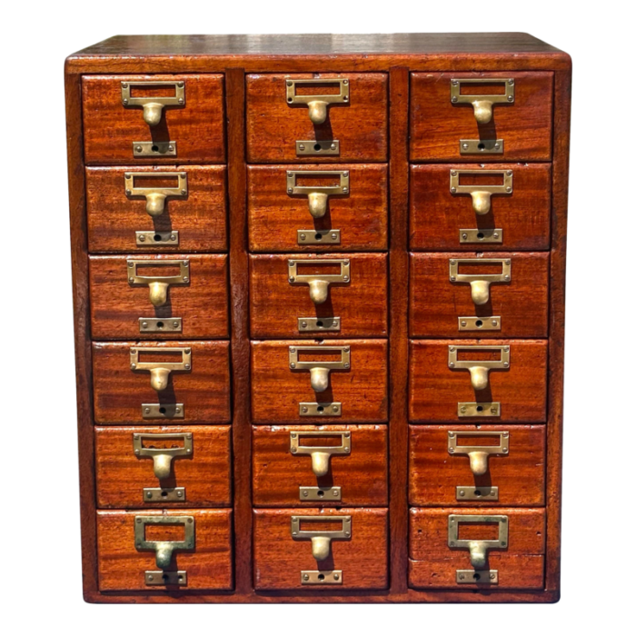 antique arts and crafts mahogany 18 drawer index file cabinet with brass hardware 8383