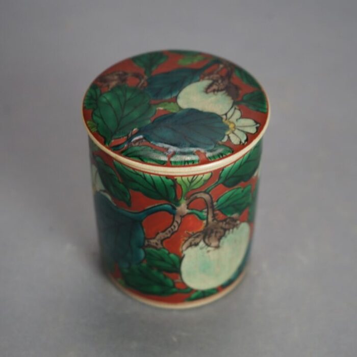 antique asian enameled hand painted porcelain tea canister with fruit c1920 4566