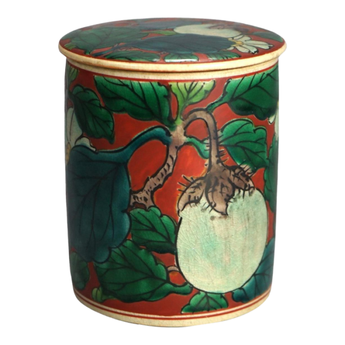 antique asian enameled hand painted porcelain tea canister with fruit c1920 6098