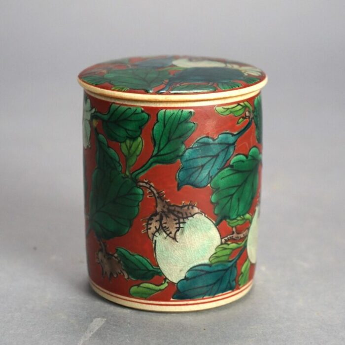 antique asian enameled hand painted porcelain tea canister with fruit c1920 9195