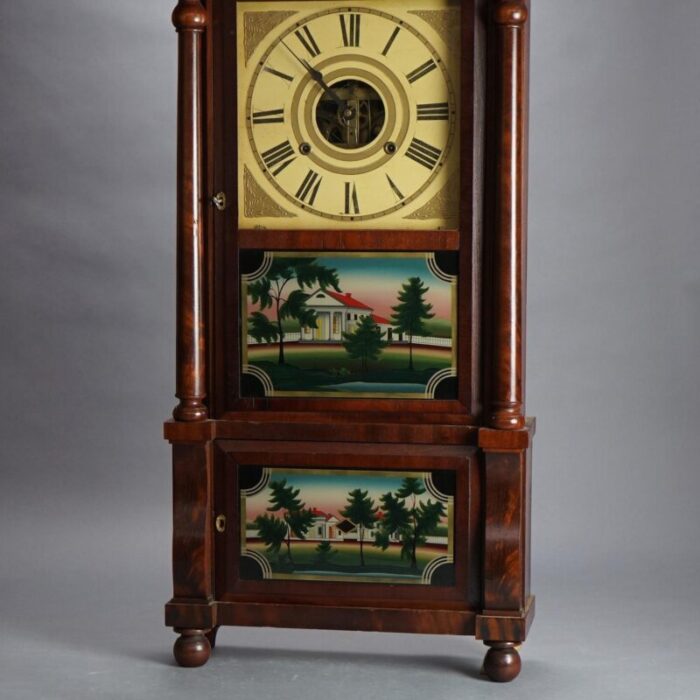 antique birge and mallory flame mahogany open escapement mantle clock circa 1840 0846