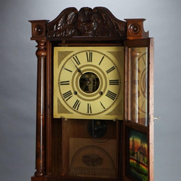 antique birge and mallory flame mahogany open escapement mantle clock circa 1840 3329