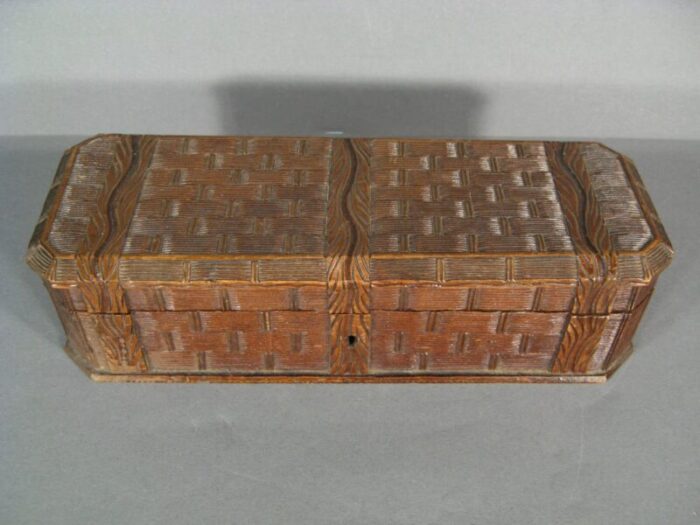 antique black forest carved wooden glove box 1920s 3