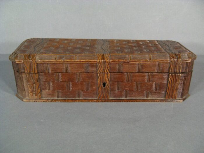 antique black forest carved wooden glove box 1920s 7