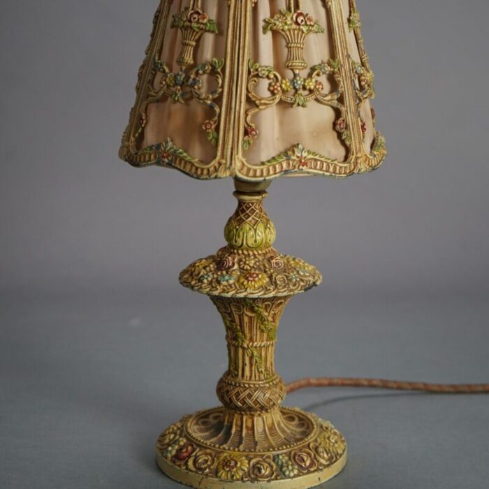 antique bradley and hubbard school polychromed panier de fleurs table lamp c1920 2134