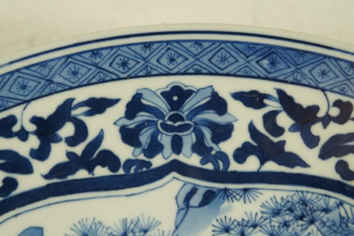 antique chinese blue and white porcelain daoist immortals charger plaque 0366