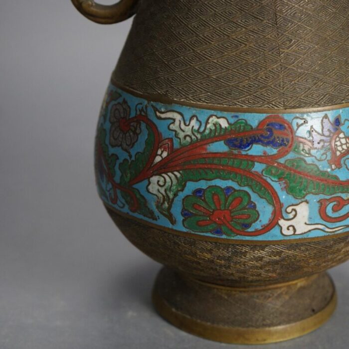 antique chinese bronze cloisonne enameled double handled vase circa 1910 0290