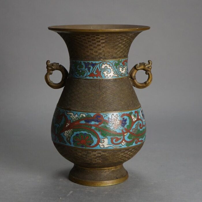 antique chinese bronze cloisonne enameled double handled vase circa 1910 2527