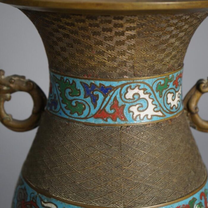 antique chinese bronze cloisonne enameled double handled vase circa 1910 3243