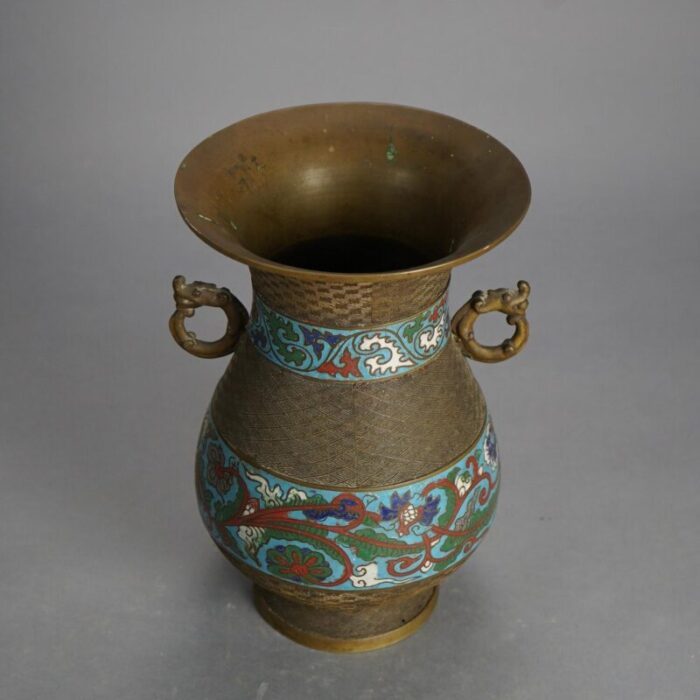 antique chinese bronze cloisonne enameled double handled vase circa 1910 4159