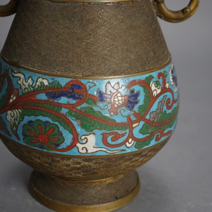 antique chinese bronze cloisonne enameled double handled vase circa 1910 5916