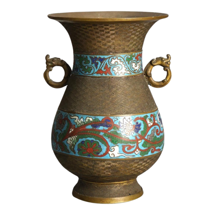 antique chinese bronze cloisonne enameled double handled vase circa 1910 9801