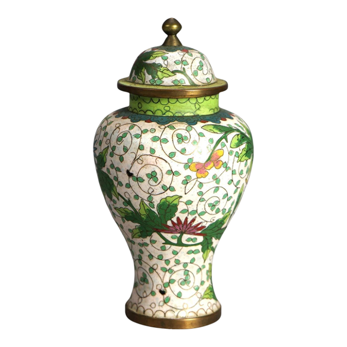 antique chinese bronze cloisonne enameled lidded urn with flowers circa 1920 1504