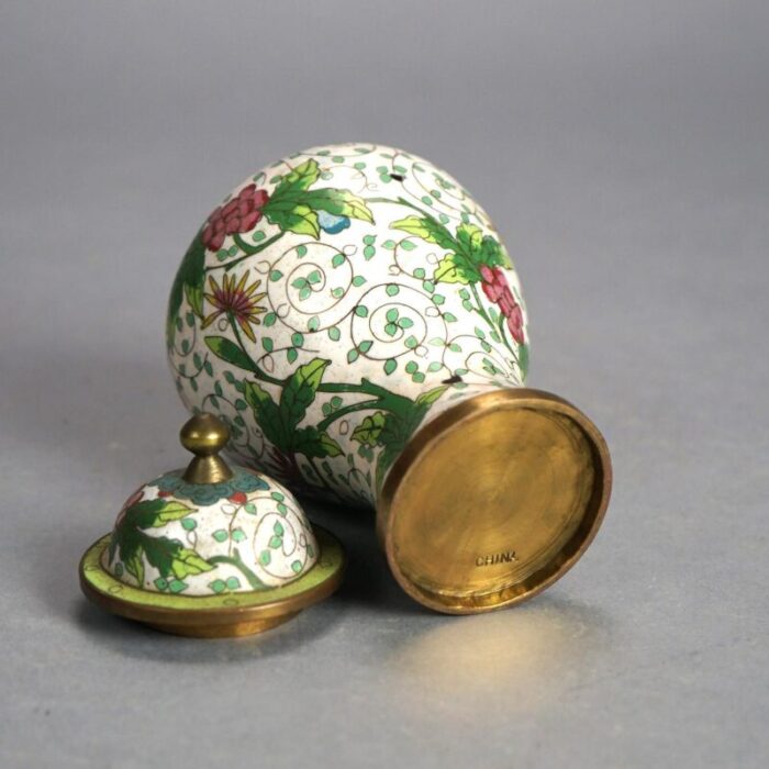 antique chinese bronze cloisonne enameled lidded urn with flowers circa 1920 1830