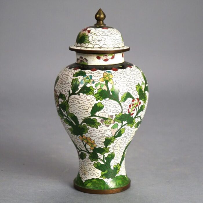 antique chinese bronze cloisonne enameled lidded urn with flowers circa 1920 1973