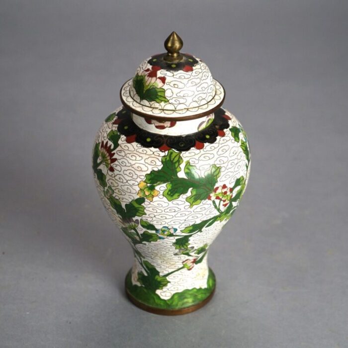 antique chinese bronze cloisonne enameled lidded urn with flowers circa 1920 9998