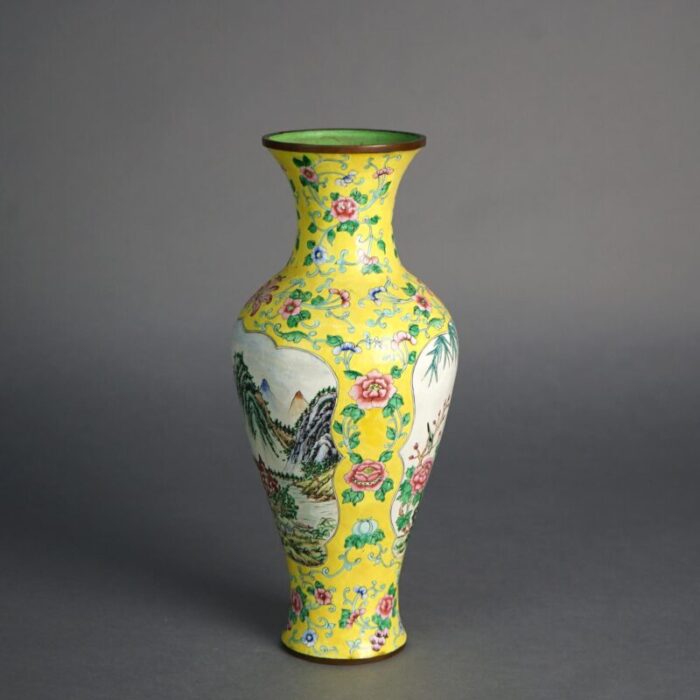 antique chinese enameled vase with landscape and flowers circa 1930 1423