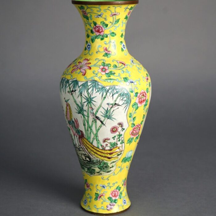 antique chinese enameled vase with landscape and flowers circa 1930 2152