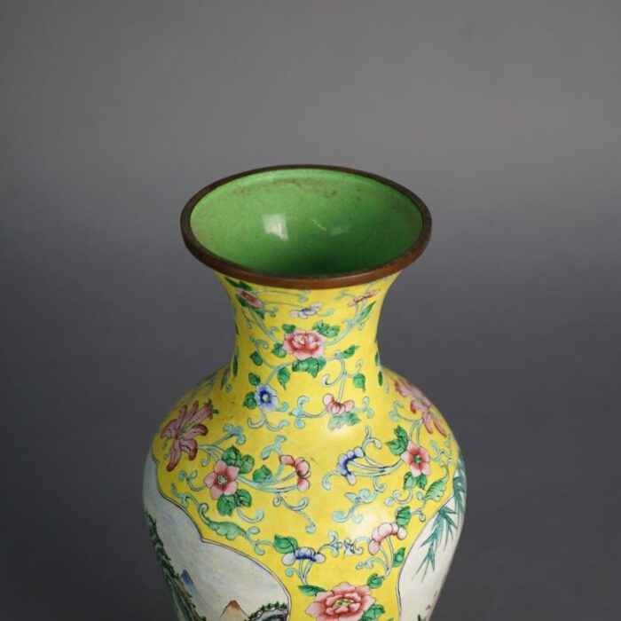 antique chinese enameled vase with landscape and flowers circa 1930 3102