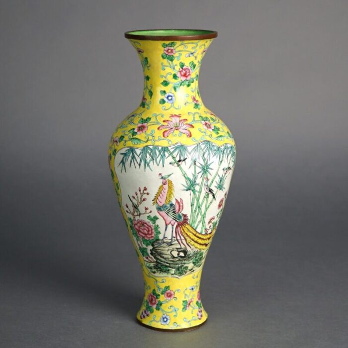 antique chinese enameled vase with landscape and flowers circa 1930 5164