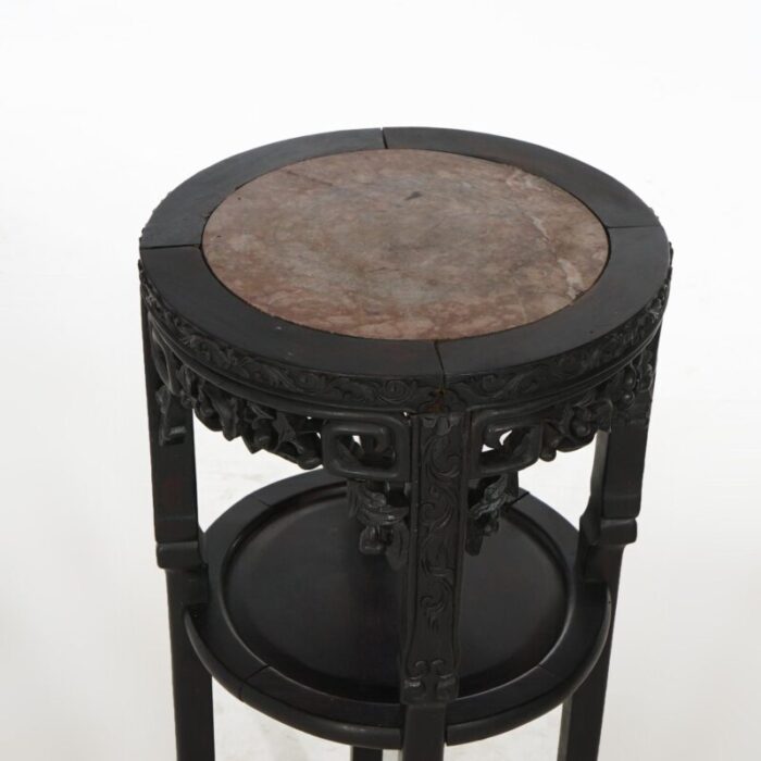 antique chinese foliate carved rosewood and rouge marble plant stand circa 1900 6506