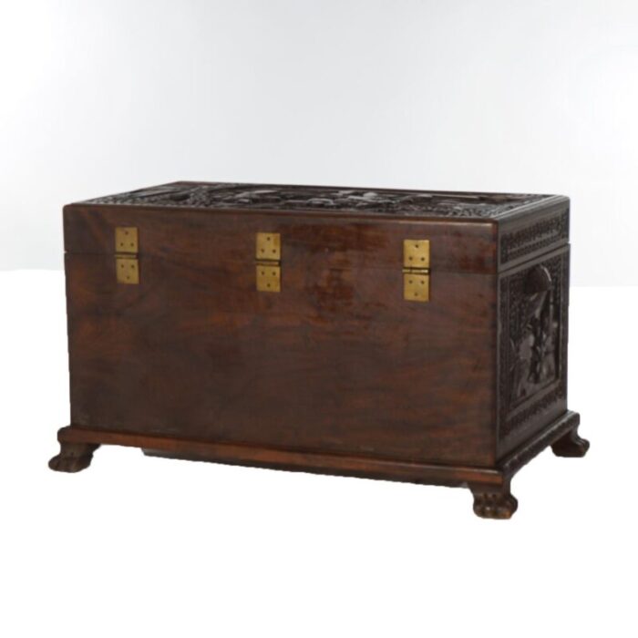 antique chinese hardwood carved in relief chinoiserie blanket chest c1920 2613