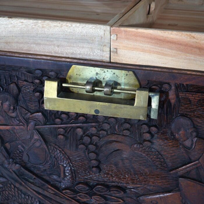 antique chinese hardwood carved in relief chinoiserie blanket chest c1920 5053