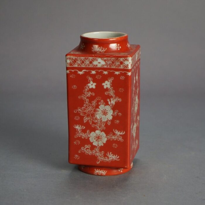 antique chinese porcelain vase orange with floral design c1920 0238