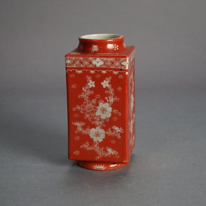 antique chinese porcelain vase orange with floral design c1920 6353