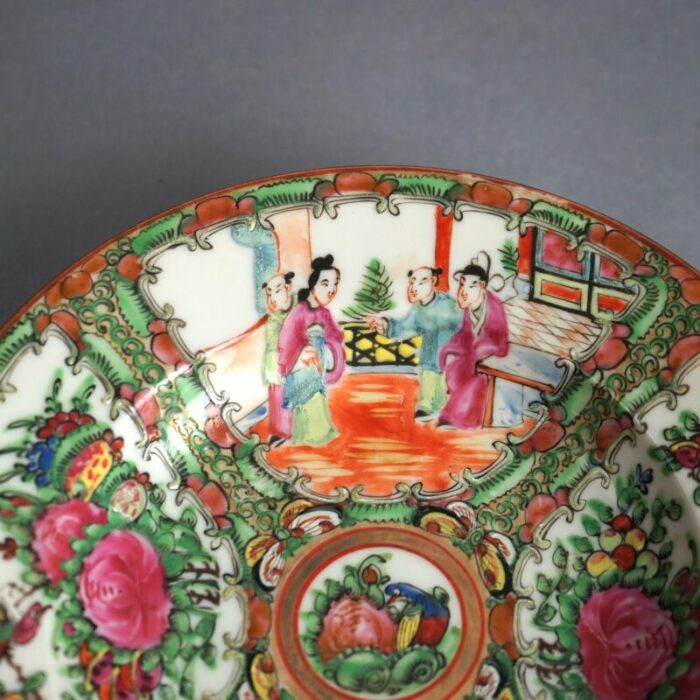 antique chinese rose medallion porcelain bowl with gardens and figures circa 1900 0484