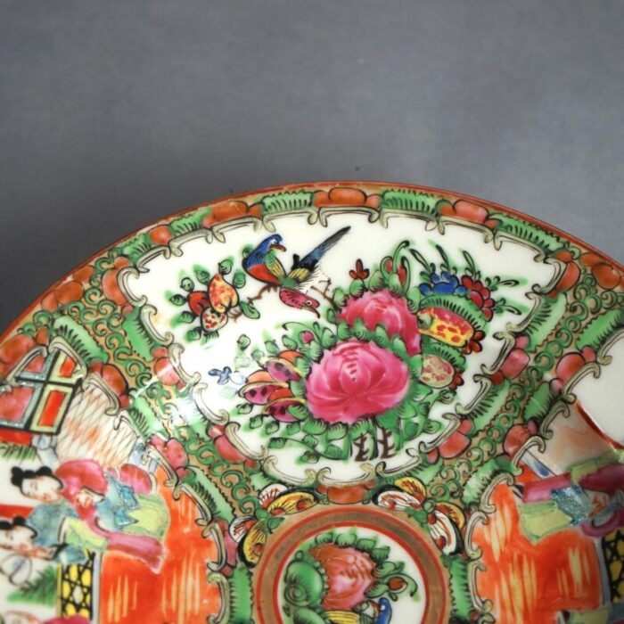 antique chinese rose medallion porcelain bowl with gardens and figures circa 1900 0499