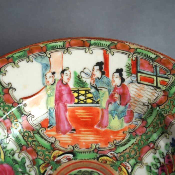 antique chinese rose medallion porcelain bowl with gardens and figures circa 1900 1791