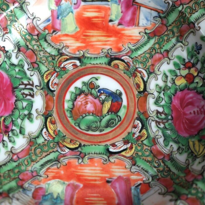 antique chinese rose medallion porcelain bowl with gardens and figures circa 1900 3803