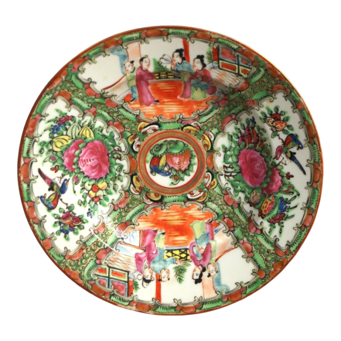 antique chinese rose medallion porcelain bowl with gardens and figures circa 1900 4709