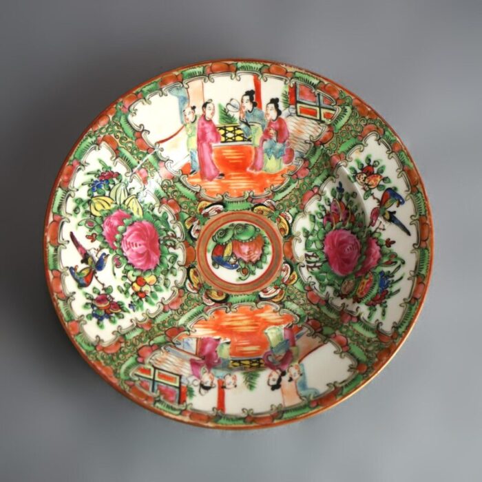 antique chinese rose medallion porcelain bowl with gardens and figures circa 1900 8916