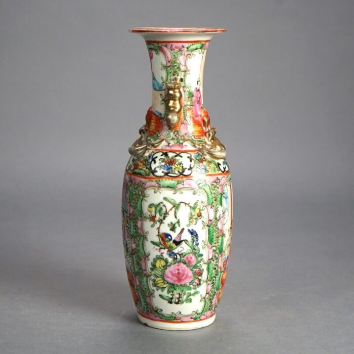 antique chinese rose medallion porcelain double handled vase 1900 2009