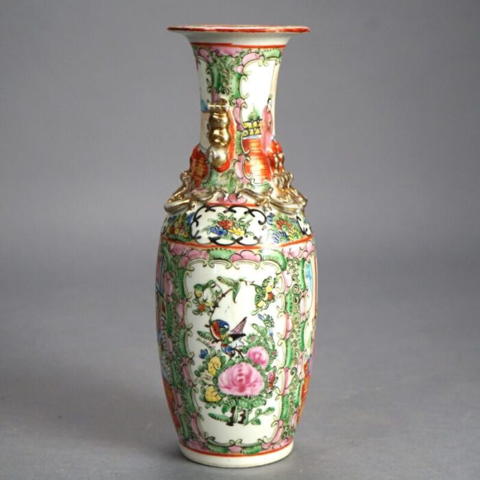 antique chinese rose medallion porcelain double handled vase 1900 2463