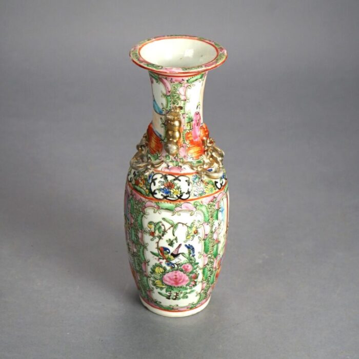 antique chinese rose medallion porcelain double handled vase 1900 4846