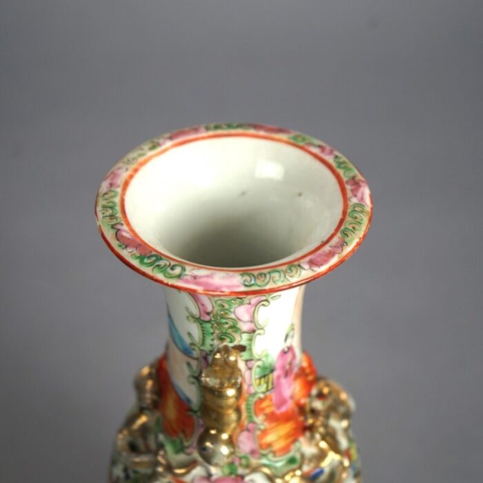 antique chinese rose medallion porcelain double handled vase 1900 5461