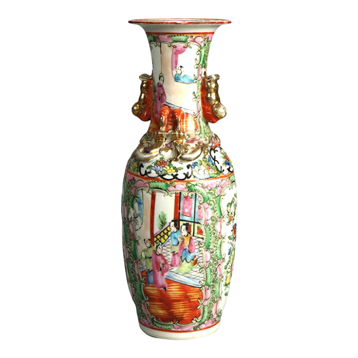 antique chinese rose medallion porcelain double handled vase 1900 9444