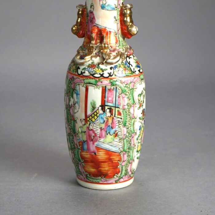 antique chinese rose medallion porcelain double handled vase circa 1900 8290