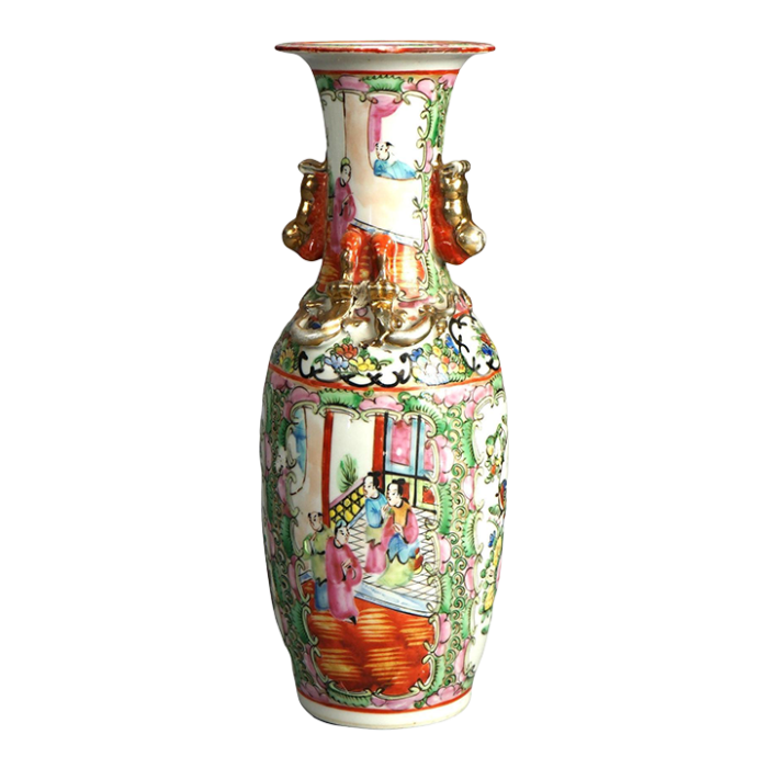 antique chinese rose medallion porcelain double handled vase circa 1900 8301